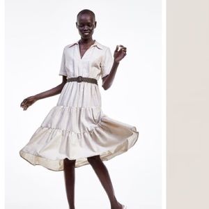 Zara A-Line Midi Linen Blend Dress